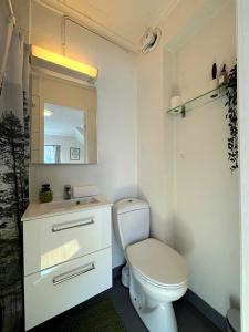 Un baño con un inodoro blanco y un lavabo. en Stavanger City Central Dali Ap2, en Stavanger 15 fotos más