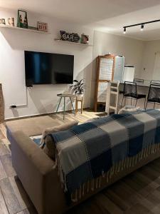 a living room with a couch and a flat screen tv at La Merced Areco in San Antonio de Areco
