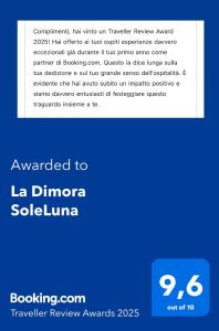 Sijil, anugerah, tanda atau dokumen lain yang dipamerkan di La Dimora SoleLuna
