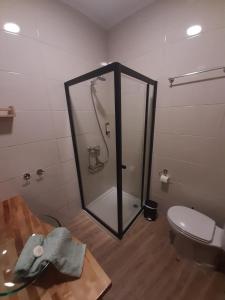 アルジェズールにあるCasa Bárbara - No centro histórico de Aljezurのバスルーム(シャワー、トイレ、鏡付)