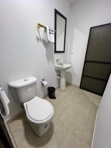 een badkamer met toilet en wastafel bij Hotel Ensueño in Pereira