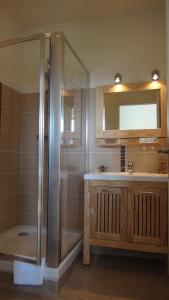 y baño con ducha y lavamanos. en Le Domaine d'Euclide, en Boissy-sous-Saint-Yon