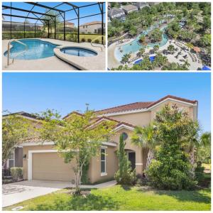 two pictures of a house and a swimming pool at 5259-6-WW-Pool&SPA Lazy River&Slides in Davenport