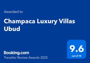 Champaca Luxury Villas Ubud的证书、奖牌、标识或其他文件