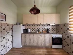a kitchen with a white refrigerator and a sink at Bebis House in Prosílion