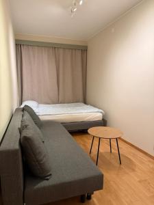 a living room with a couch and a bed at PP1b-Central-Cosy studio flat Suits globetrotters in Oslo