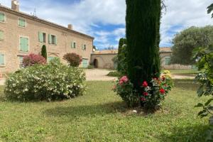 a garden with flowers in front of a building at 04B5 Beautiful studio in a mas provençal - pool in Brunet