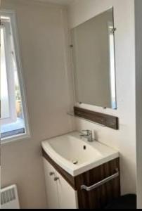 a bathroom with a sink and a mirror at Mobil home 557 in Gastes
