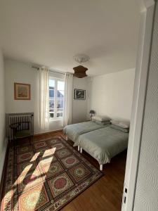 Un dormitorio con dos camas y una ventana. en Appartement de la Diane, en Villers-Cotterêts