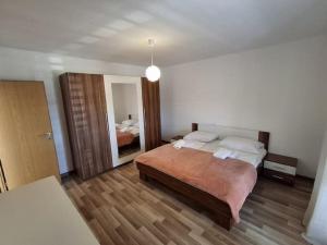 a bedroom with a bed and a mirror at Holiday Home Iva & Luca in Stankovci