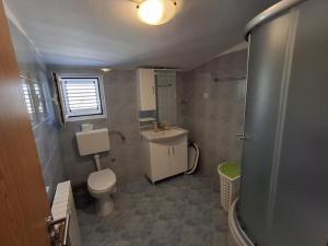 a small bathroom with a toilet and a sink at Holiday Home Iva & Luca in Stankovci +27 photos