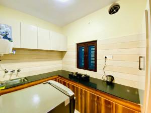 a kitchen with a sink and a counter top at A Cozy Villa In Rishikesh-The Figtree Inn in Rishīkesh
