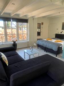 a living room with a couch and a bed at Appartement de Tuinkamer in Ter Apel