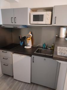 a small kitchen with a sink and a microwave at Appartement des machines in Nantes