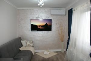 a living room with a couch and a picture on the wall at Apartmani Djordjevic in Belgrade