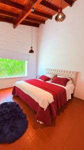 a bedroom with a large bed with red pillows at Hotel Boutique El Eden in Ranchos +36 photos
