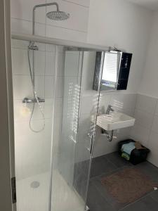 a bathroom with a shower and a sink at Bifi 55 in Aalen