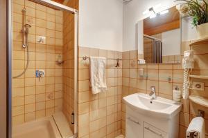 a bathroom with a sink and a shower at Ferienwohnung Karin in Schonach +20 photos