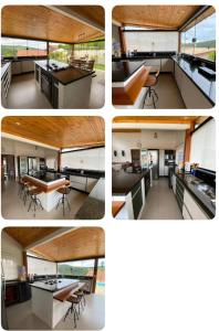 a series of four pictures of a kitchen and a house at Chalé em torno da Mata Atlantica in Itu