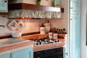 een keuken met een fornuis en een spoelbak bij Bellavista free parking city center in San Gimignano