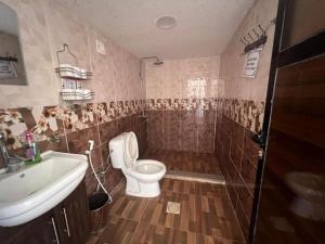 a bathroom with a toilet and a sink at Sun rise wadi rum camp in Wadi Rum +111 photos
