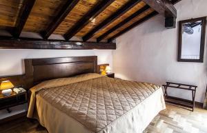 a bedroom with a bed in a room with wooden ceilings at Hotel Bellavista in Abetone