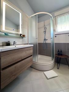 a bathroom with a shower and a sink at Apartments Terra Solaris in Medulin