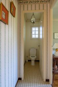 Saint-Clément-des-LevéesにあるLa belle échappéeのトイレと窓のあるバスルーム
