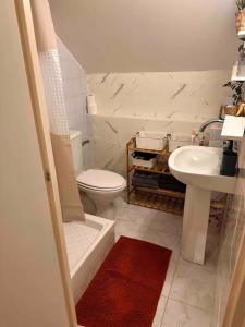 un bagno con un water bianco e un lavandino di Magical studio, good vibes a Enghien-les-Bains