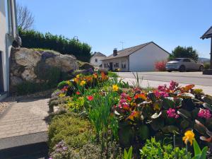 a garden of flowers on the side of a street at Ferienwohnung Ries am Weinberg in Platten