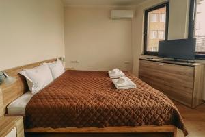 a bedroom with a bed and a flat screen tv at Apartment Aria 5 in Velingrad