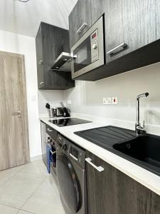 阿克拉Loxwood house by serenity homes的配有洗衣机和水槽的厨房