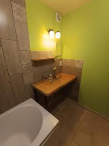 a bathroom with a sink and a bath tub at Les jardins de Montaland in Sainte-Catherine-sur-Riverie