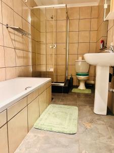 伯诺尼Linies guest house的带水槽、浴缸和马桶的浴室