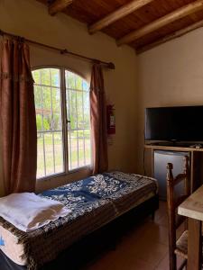 Dormitorio con ventana, cama y TV en La Serena, en San Rafael