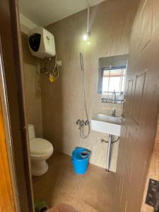 een kleine badkamer met toilet en wastafel bij Aamo Homestay in Darjeeling