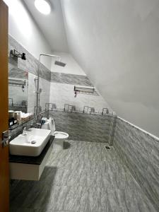a bathroom with a sink and a toilet at Villa & Coffee Garden in Da Thanh