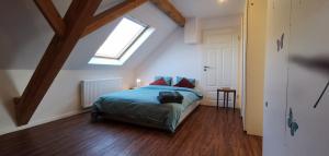 a bedroom with a bed and a skylight at Südschwarzwald Ferienhaus für Gruppen & Monteure in Waldshut-Tiengen