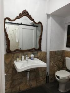 a bathroom with a sink and a toilet and a mirror at Villa Caramel in Villalba de la Sierra +27 photos