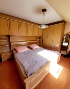 a bed with two pink pillows in a room at Ferienwohnung in Petze in Sibbesse