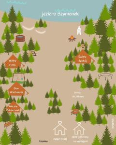 ŁawkiWolny Las Glamping na Mazurach的树木公园和帐篷地图 更多2张照片