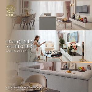 uma colagem de fotos de uma mulher em uma sala de estar em Sea View 2 Bed Room Rare Beauty em Praia de Jomtien