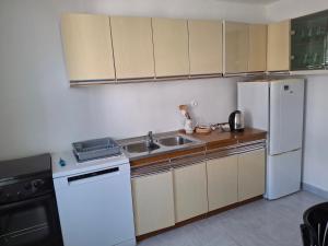 a small kitchen with a sink and a refrigerator at Edo Apartman 1 in Senj