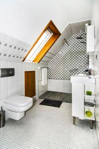 a bathroom with a toilet and a sink at Guest House Am Sonnenwinkel in Schledehausen