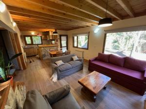 a living room with a couch and a table at LOS HUEMULES - casa nueva en medio del bosque y a pasos del centro de la ciudad- in San Carlos de Bariloche