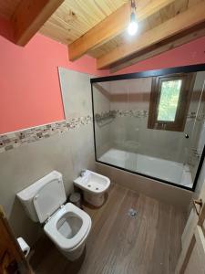 a bathroom with a white toilet and a sink at LOS HUEMULES - casa nueva en medio del bosque y a pasos del centro de la ciudad- in San Carlos de Bariloche +22 photos