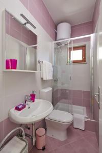 a bathroom with a sink and a toilet and a shower at Cavtat Micika Apartment in Zvekovica