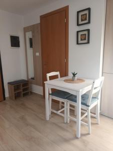 a white table and chairs in a room at App Hedonist in Novigrad Istria