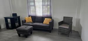 a living room with a couch and a chair at Amiah's Residence - Spacious two bedroom apartment in St George in Saint Georgeʼs