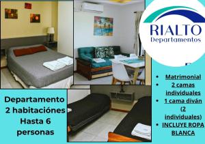 a collage of four pictures of a room at RIALTO dpto COCHERA Cubierta Asador individual in Villa Mercedes
